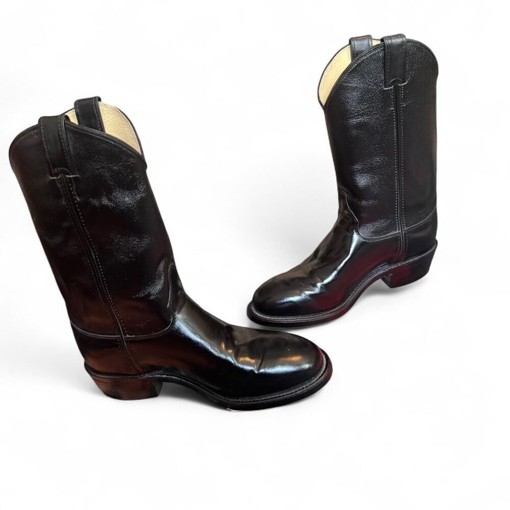 Justin Western Boots Mens 8.5E Black Leather Cowboy Boots USA Made Roper Style